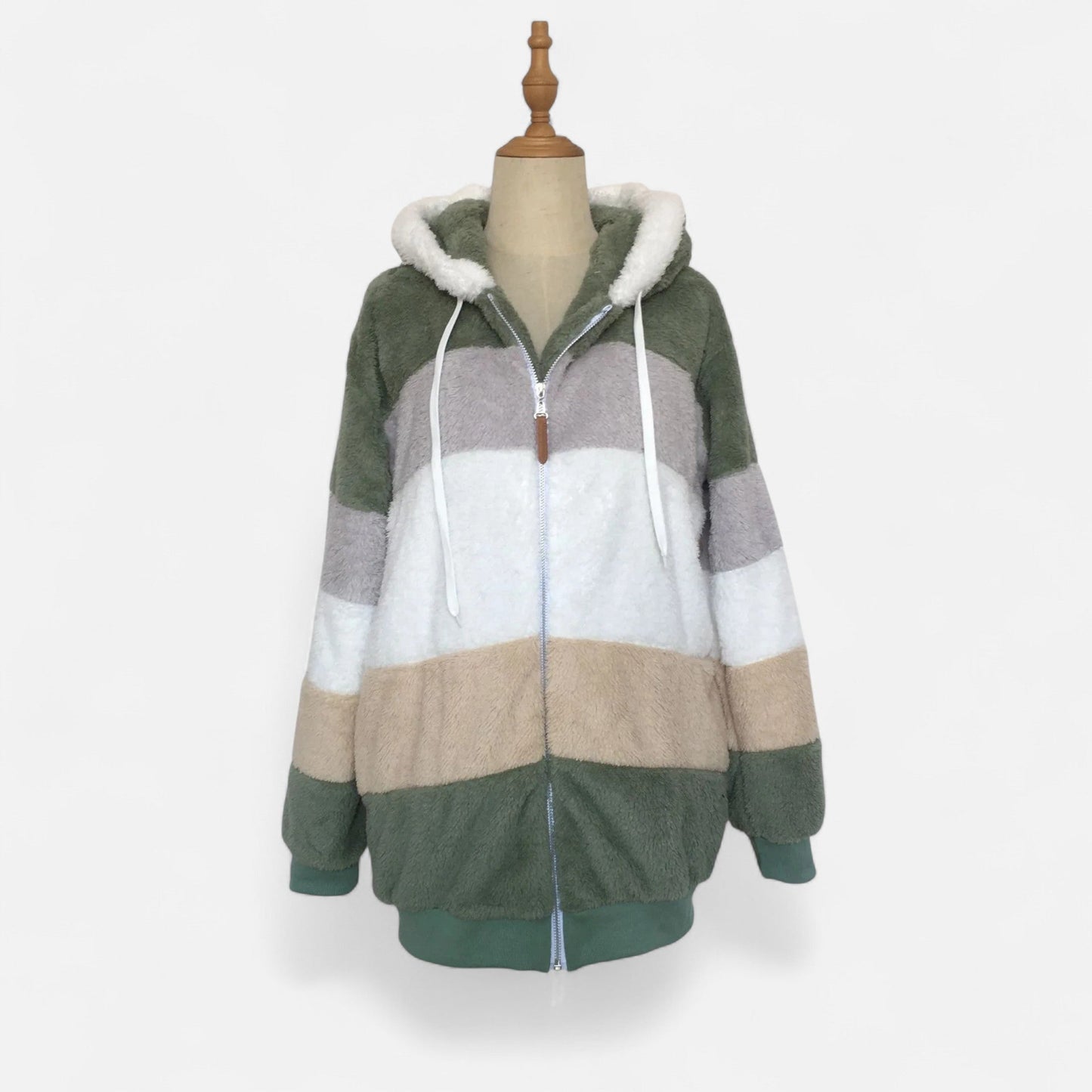 Damen Oversized Jacke mit Kapuze Gestreift