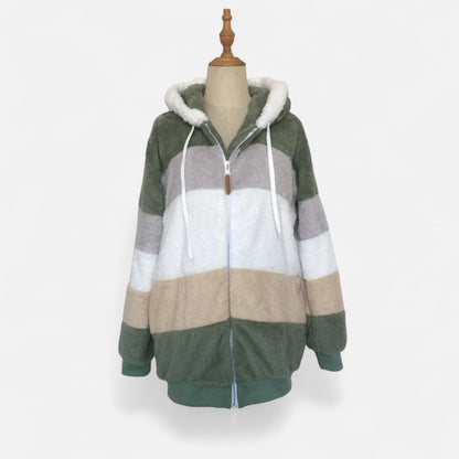 Damen Oversized Jacke mit Kapuze Gestreift