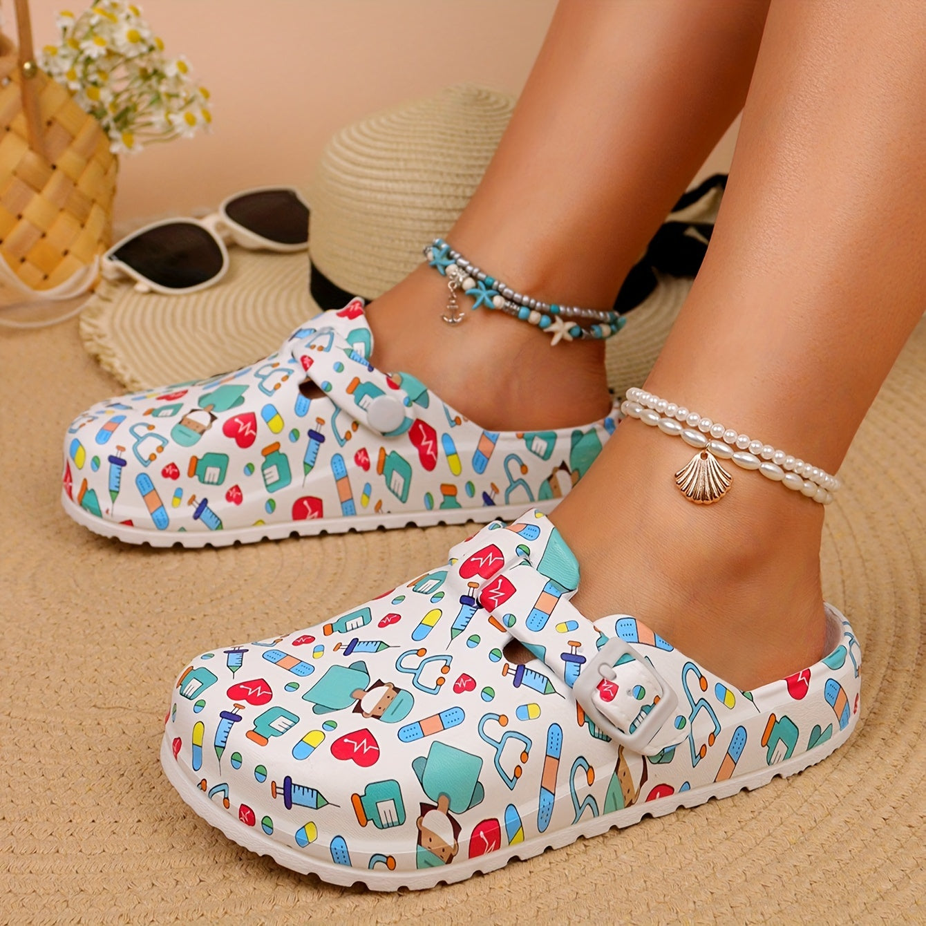 Eveloria Damen Clogs Atmungsaktives Material Rutschfest Leicht