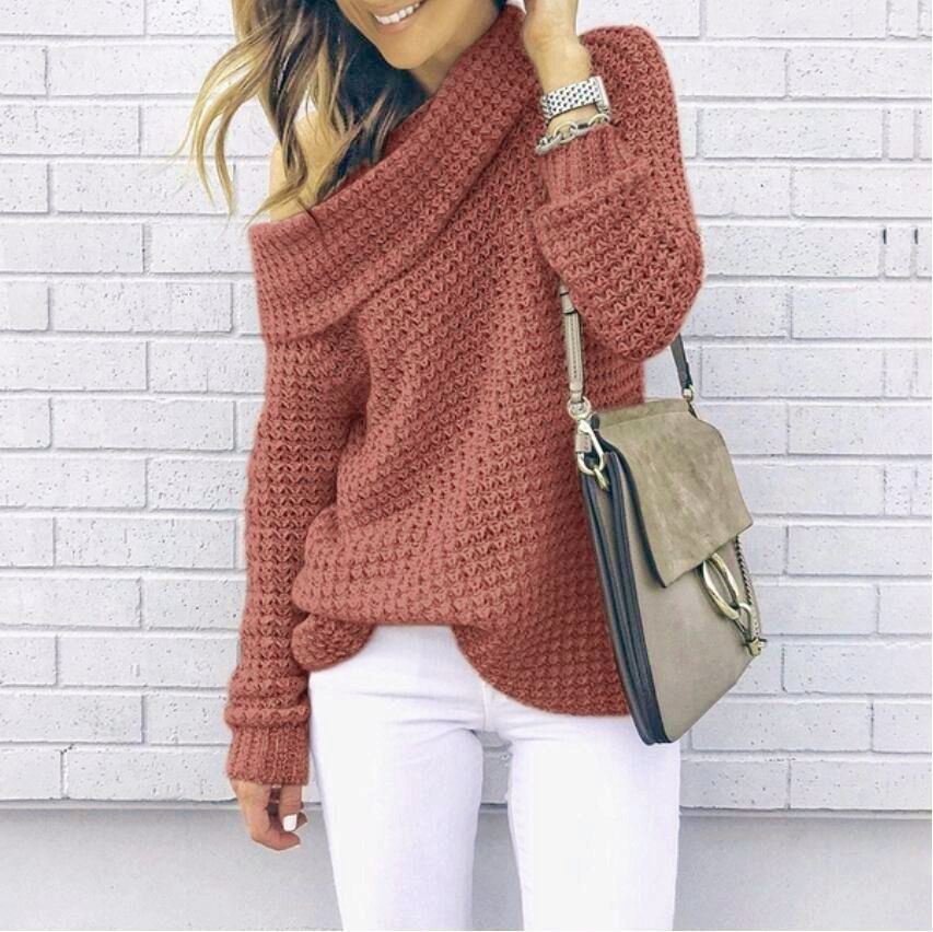Damen Strickpullover Off-Shoulder mit Struktur Eveloria