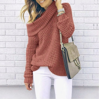 Damen Strickpullover Schulterfrei Strukturiert Eveloria