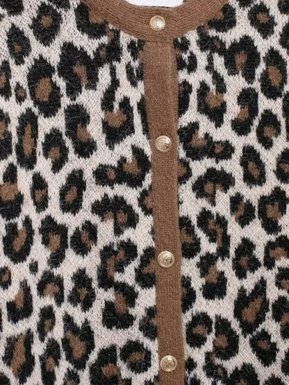 Damen Strickjacke Leopard Muster