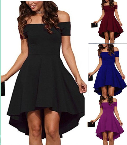 Damen Off-Shoulder-Kleid Asymmetrischer Saum Fließender Rock - Eveloria