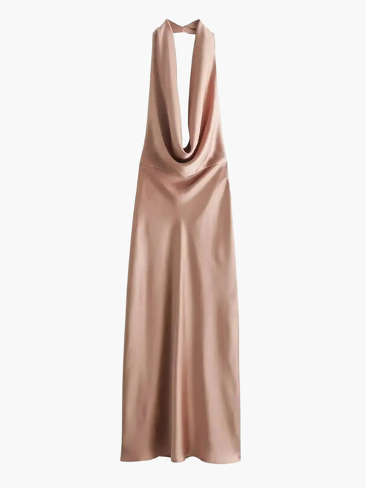 Damen Satin Maxikleid Wasserfallkragen - Norvielle