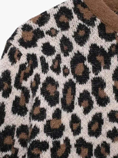 Damen Strickjacke Leopard Muster