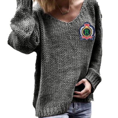 Damen Strickpullover V-Ausschnitt Grobstrick Locker Passform Beige