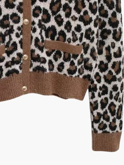Damen Strickjacke Leopard Muster
