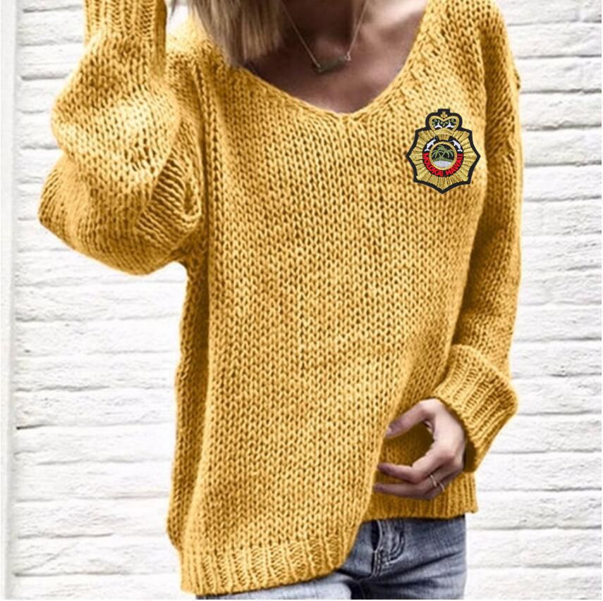 Damen Strickpullover V-Ausschnitt Grobstrick Locker Passform Beige