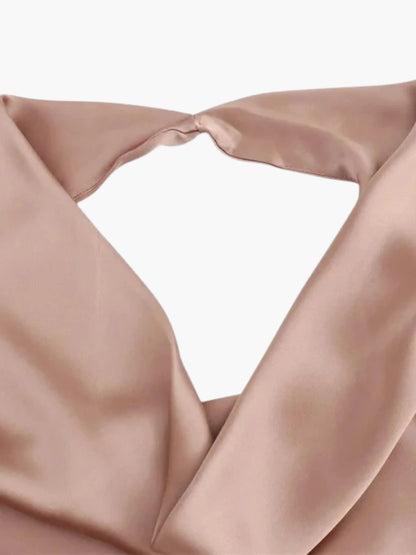 Damen Satin Maxikleid Wasserfallkragen