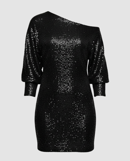 Glänzendes Damen Minikleid One Shoulder