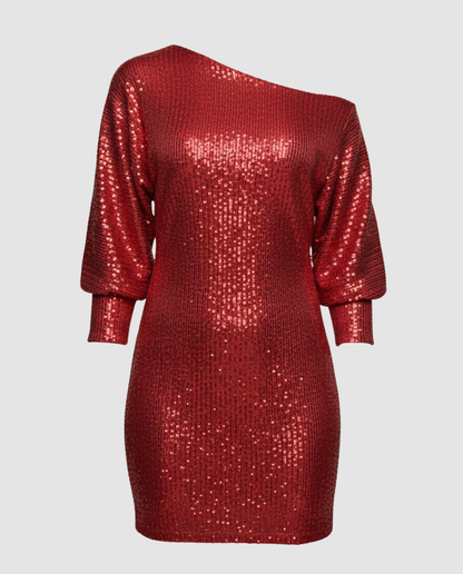 Glänzendes Damen Minikleid One Shoulder