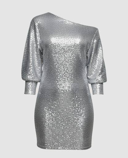 Glänzendes Damen Minikleid One Shoulder