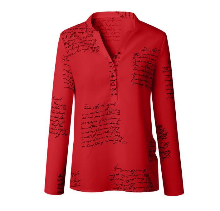 Damen Bluse mit Schriftmuster und Stehkragen Eveloria