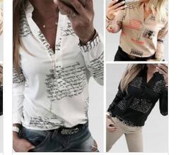 Damen Bluse mit Schriftmuster und Stehkragen Eveloria
