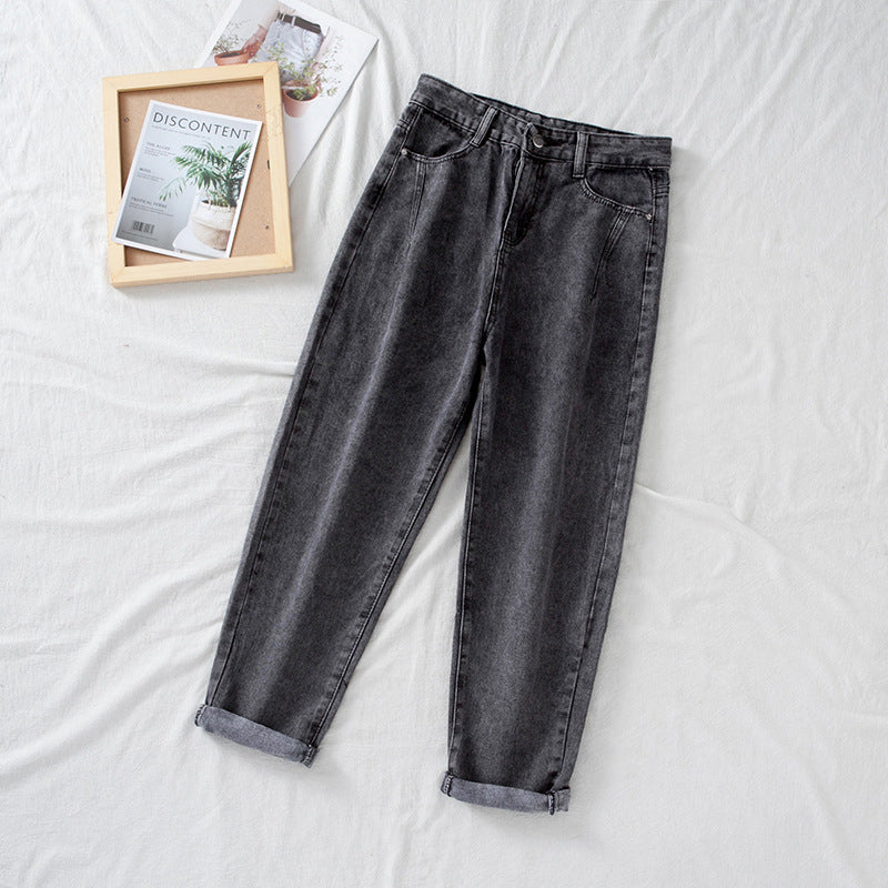 Damen Hochtaillierte Jeans Klassisch Mom-Style Umschlag-Säume