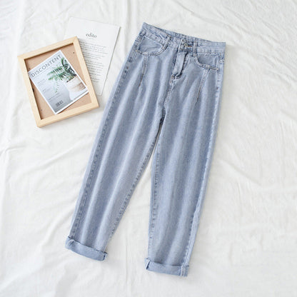 Damen Hochtaillierte Jeans Klassisch Mom-Style Umschlag-Säume