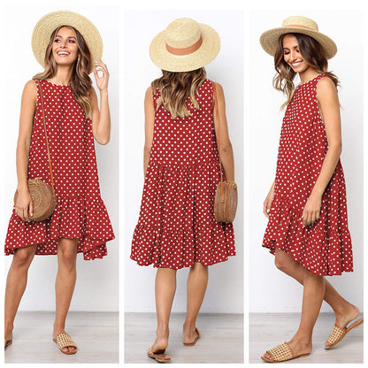 Damen A-Linien Kleid mit Rüschensaum und Punkten Sommerlich Eveloria
