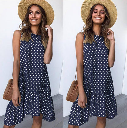 Damen A-Linien Kleid mit Rüschensaum und Punkten Sommerlich Eveloria