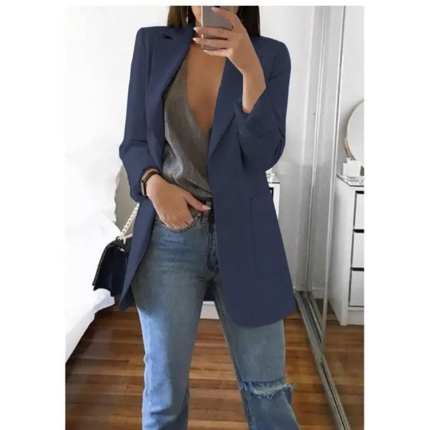 Damen Doppelreihiger Blazer Bürooutfit mit Druck