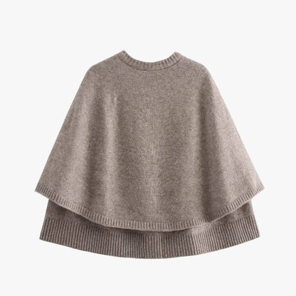 Damen Strickcape mit Knöpfen und gestuftem Saum
