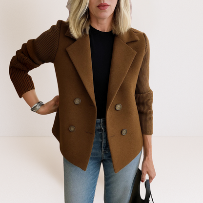 Damen Strickblazer Knopfleiste Elegantes Grau