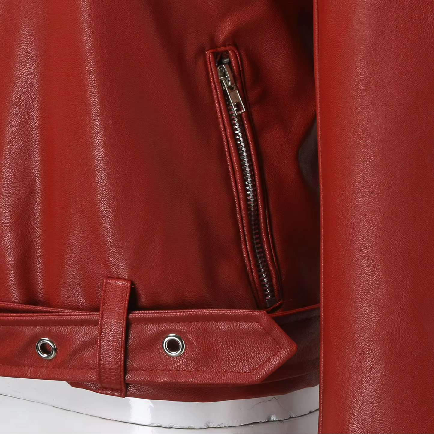 Eveloria Damen Bikerjacke Leder Gürtel