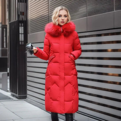 Damen Winterjacke mit Kapuze und Fellbesatz Lang