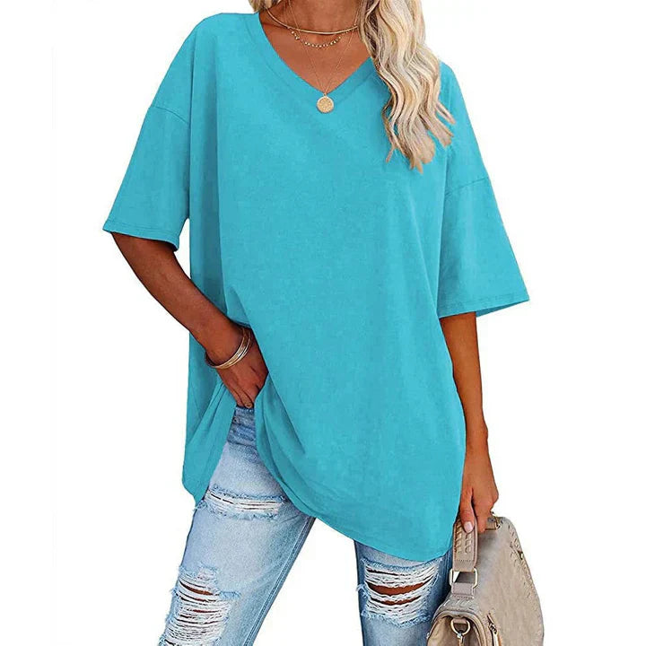 Eveloria Damen V-Ausschnitt T-Shirt Leicht Lockeres Baumwolle Weiß