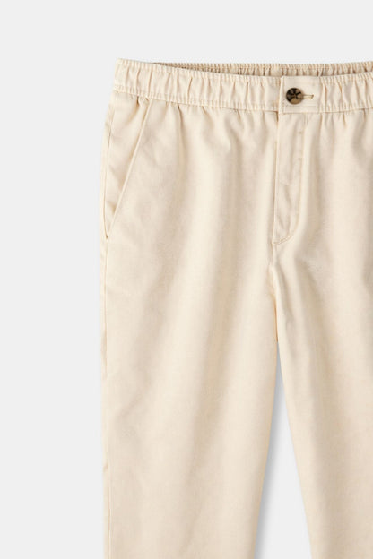 Herren-Hose Beige Elastischer Bund Mit Knopfverschluss