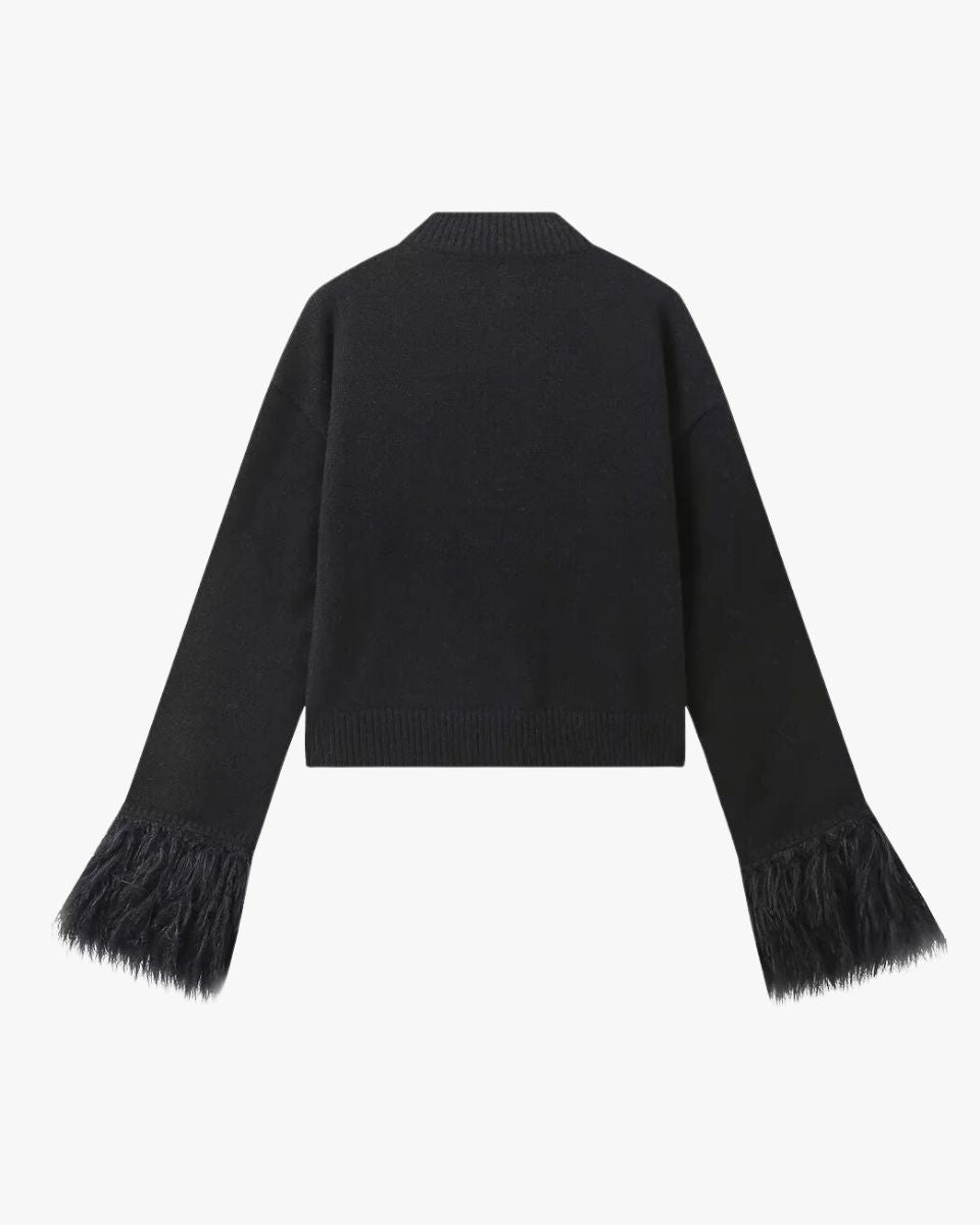 Damen Strickjacke Knöpfe Federärmel