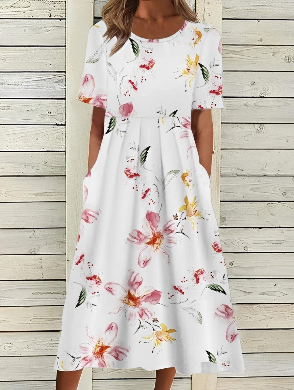 Damen Midikleid Elegantes Floralkleid Fließend - Eveloria