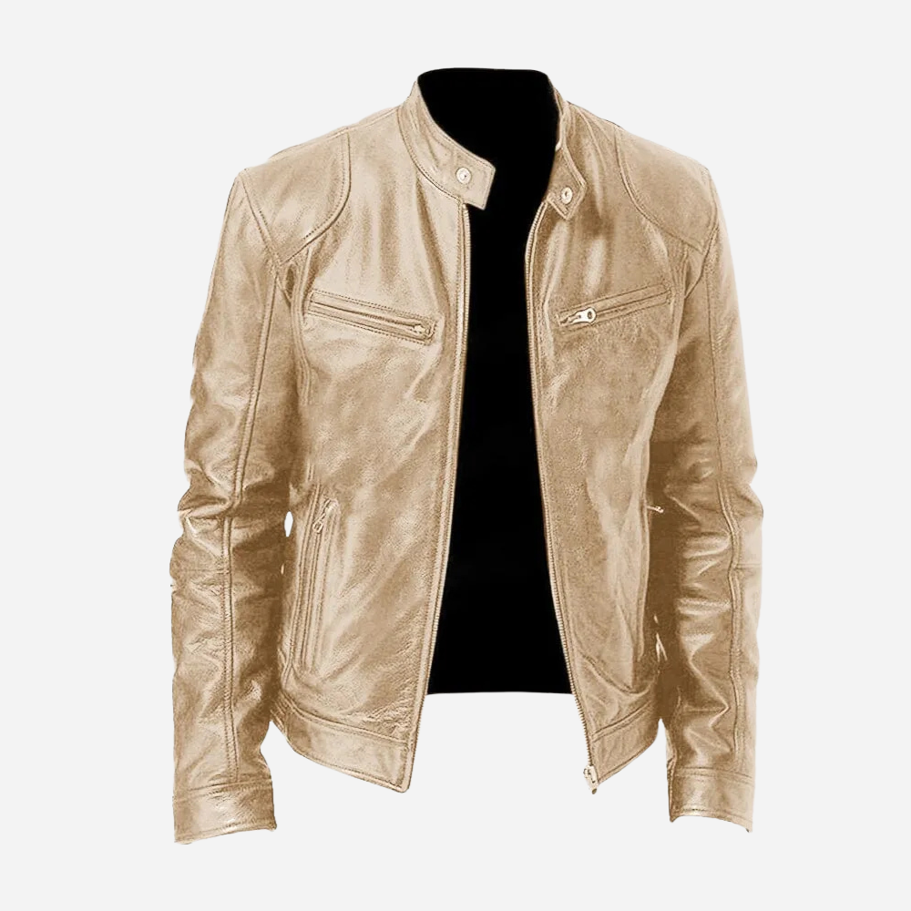 Herren Lederjacke Dunkelblau Bikerstil