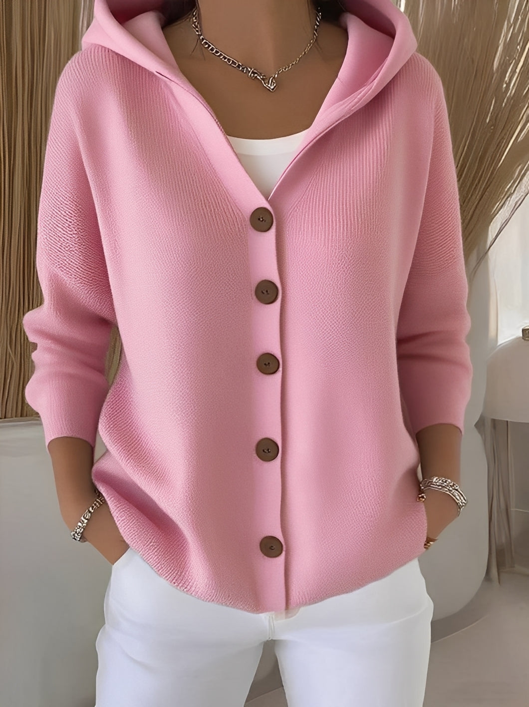 Damen Strickjacke mit Kapuze Komfortable Verarbeitung Beige - Eveloria