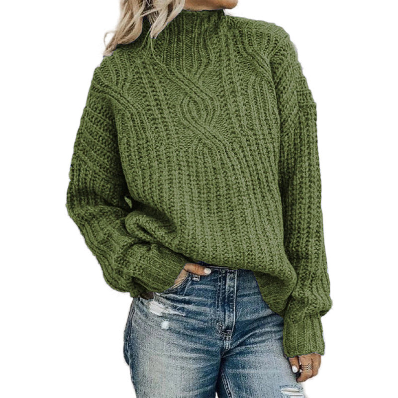 Damen Grobstrickpullover Hochkragen Strukturiert Eveloria