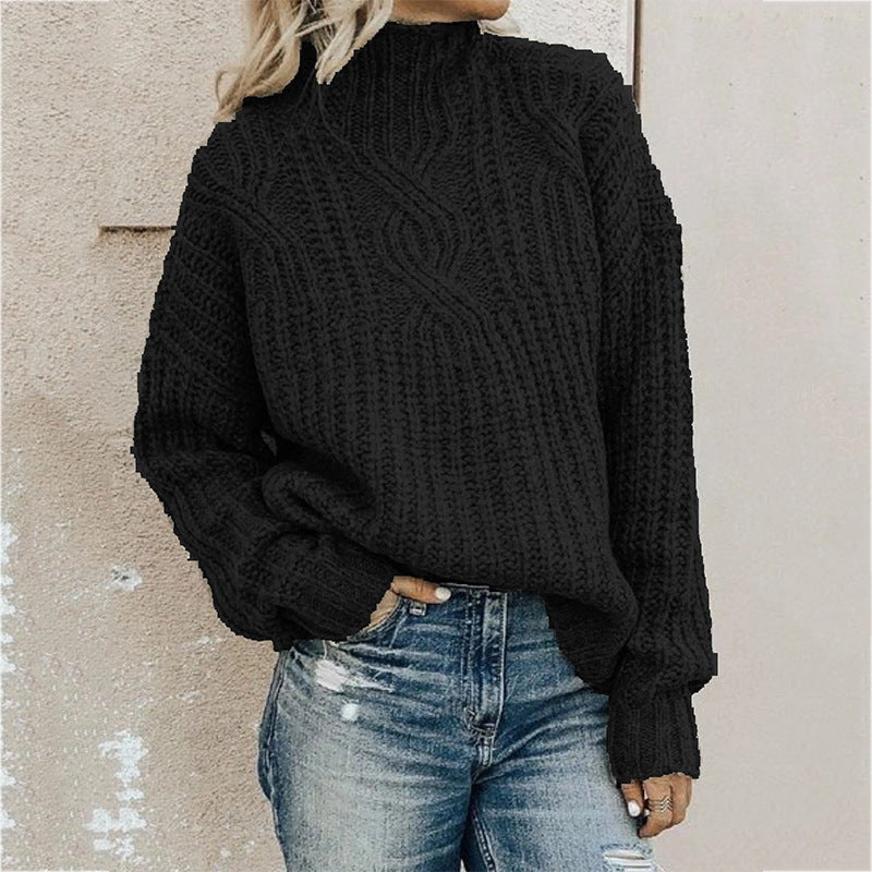 Damen Grobstrickpullover Hochkragen Strukturiert Eveloria