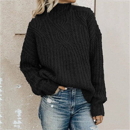 Damen Grobstrickpullover Hochkragen Strukturiert Eveloria