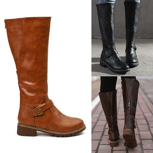 Eveloria Damen Ritterstiefel Hohe Schuhe Leder Schwarz - Eveloria