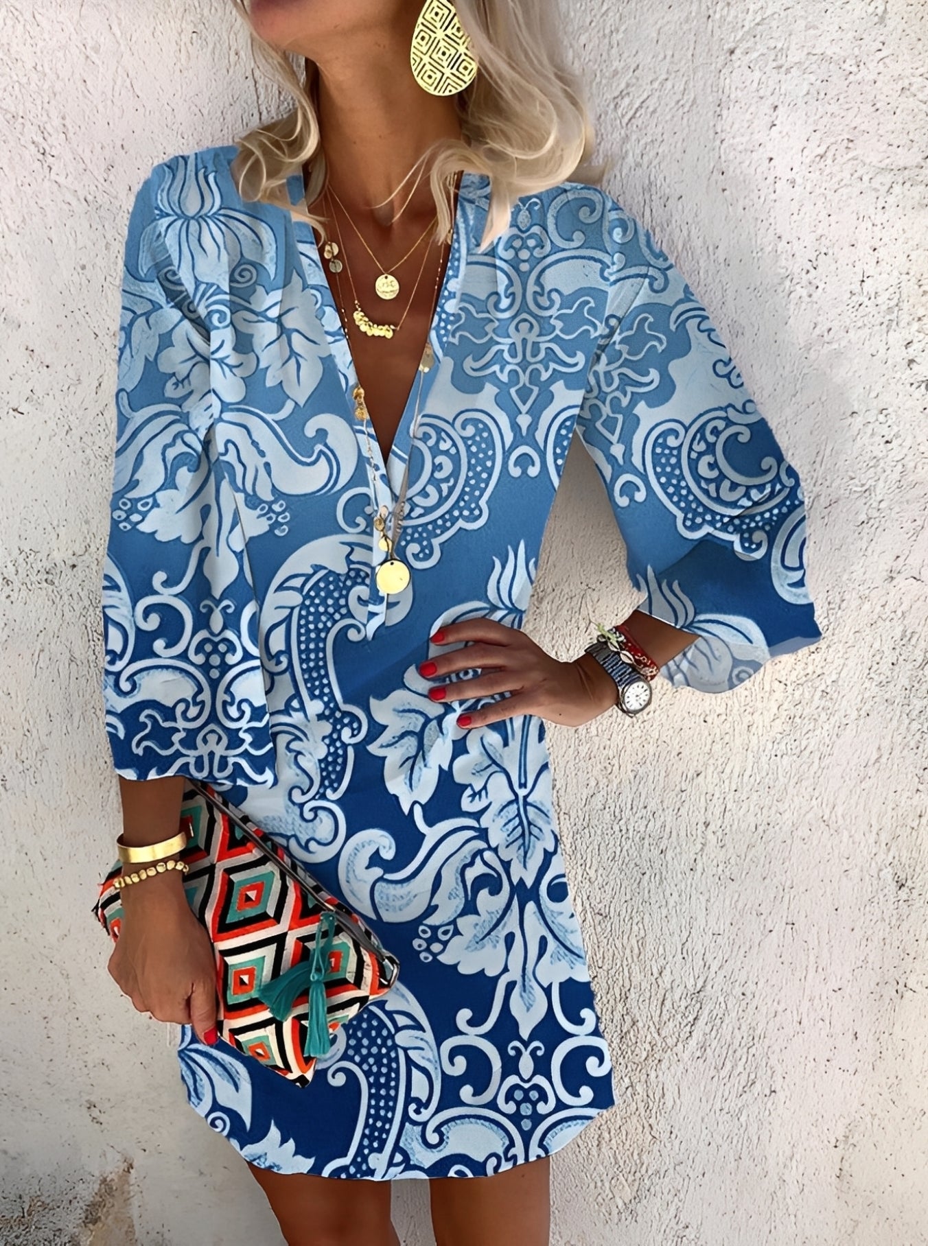 Damen Minikleid Boho-Stil Leicht Sommerlook Mehrfarbig - Eveloria