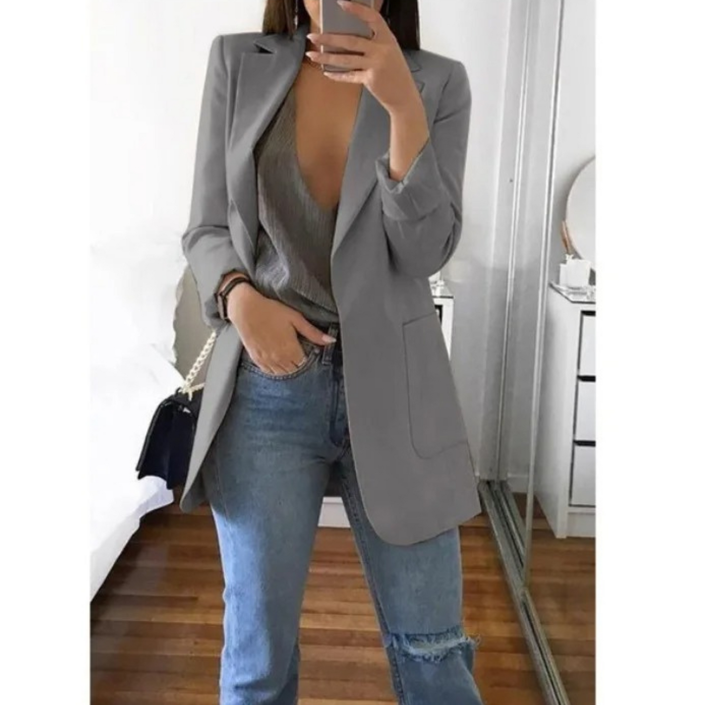 Damen Doppelreihiger Blazer Bürooutfit mit Druck