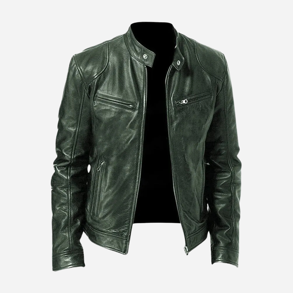 Herren Lederjacke Dunkelblau Bikerstil