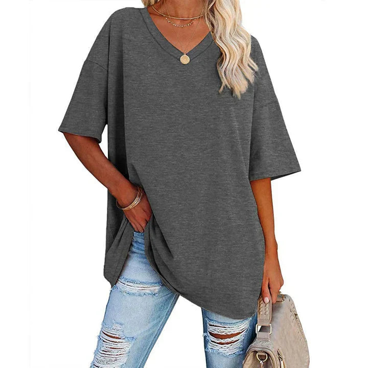 Eveloria Damen V-Ausschnitt T-Shirt Leicht Lockeres Baumwolle Weiß