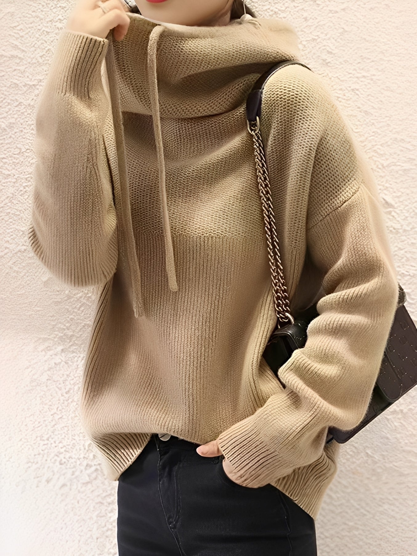 Damen Strickpullover Rollkragen Kaschmir Kuschelig Beige - Eveloria