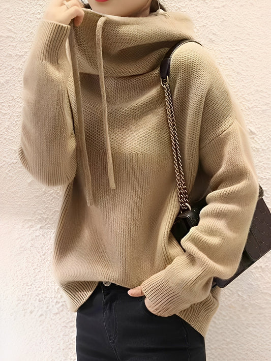 Damen Strickpullover Rollkragen Kaschmir Kuschelig Beige - Eveloria