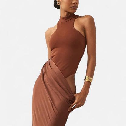 Damen Maxikleid Neckholder Cut-Out Kleid