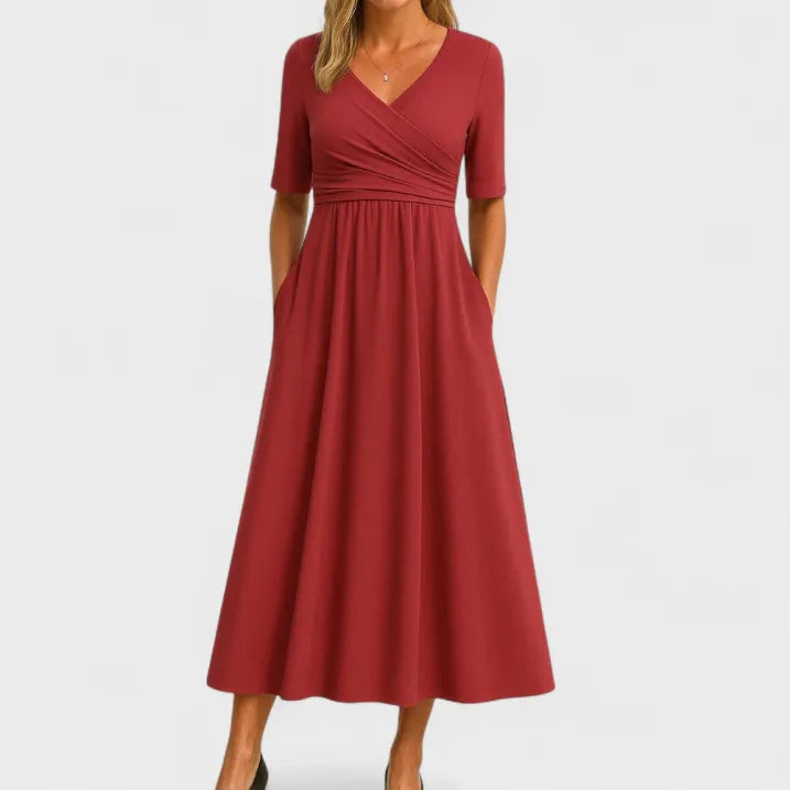 Damen Wickelkleid V-Ausschnitt 3/4 Ärmel Midi