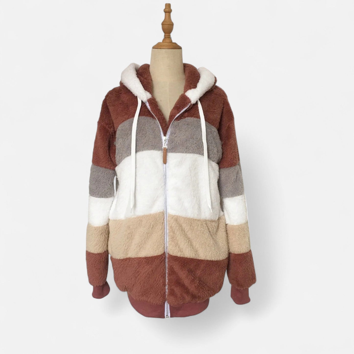 Damen Oversized Jacke mit Kapuze Gestreift