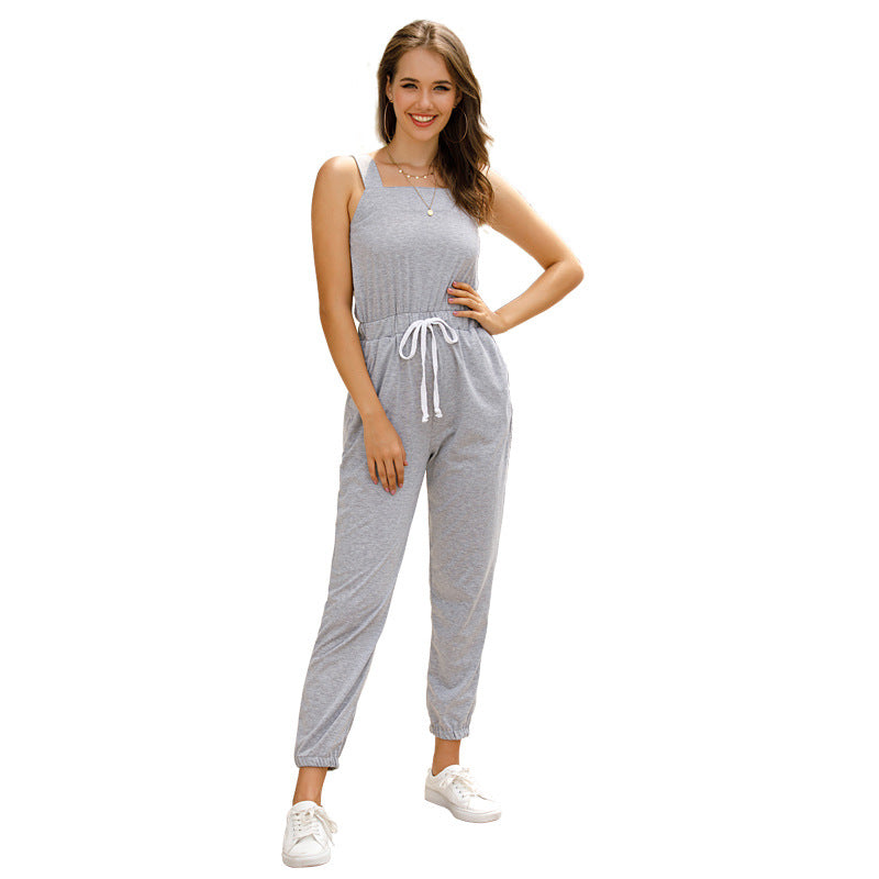 Damen Jumpsuit Verstellbarer Bund Doppelträger Eveloria