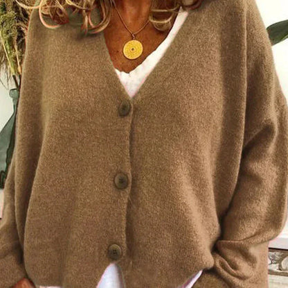 Damen Strickjacke V-Ausschnitt Knöpfe - Eveloria