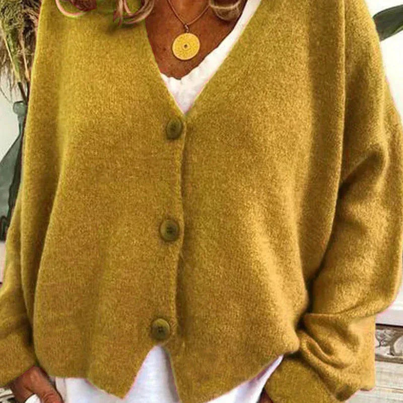 Damen Strickjacke V-Ausschnitt Knöpfe