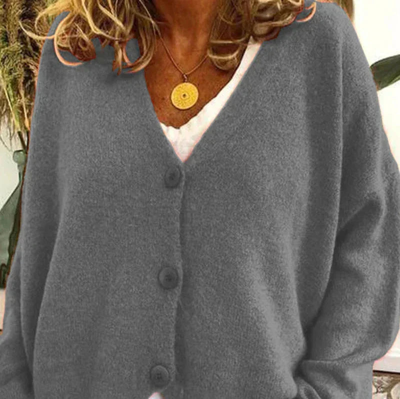 Damen Strickjacke V-Ausschnitt Knöpfe